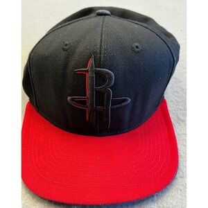 Mitchell & Ness Houston Rockets Snapback Hat Black Red Flat Brim OSFM NBA Cap